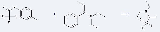 Acetamide,N,N-diethyl-2,2,2-trifluoro- is prepared by reaction of Trifluoro-acetic acid p-tolyl ester with Ethyl-phenyl-phosphingsaere-diethylamid.